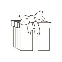 Vector illustration of gift box with bow. Outline present icon, birthday celebration gift