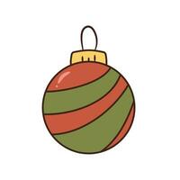 Isolated red and green striped Christmas ornament. Element of xmas and New Year decoration. Vector Illustration