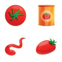 Tomato paste icons set cartoon vector. Red vegetable and can of tomato paste vector