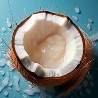 AI generated Ripe coconut, coconut pulp, coconut juice, isolated background - AI generated image photo