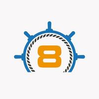 Letter 8 Cruise Steering Logo. Yacht Symbol, Ship Logotype, Marine Sign Template vector