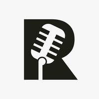 Letter R Podcast Logo. Music Symbol Vector Template