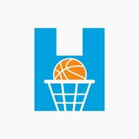 letra h baloncesto logo concepto. cesta pelota logotipo símbolo vector modelo