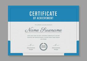 blue minimal certificate of achievement template design vector