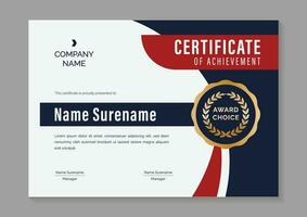 red and blue minimal certificate of achievement template design vector