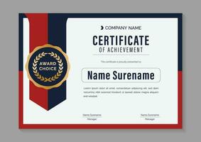 red and blue minimal certificate of achievement template design vector