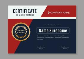 red and blue minimal certificate of achievement template design vector