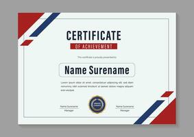 red and blue minimal certificate of achievement template design vector