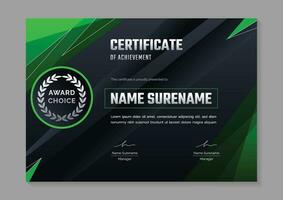 green certificate of achievement template design for game competition vector