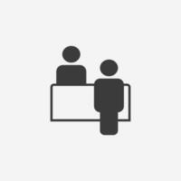 Event reception icon vector isolated. Registration, sales booth, service desk, cash register, customer service symbol sign