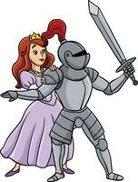 Knight Protecting the Princess Cartoon Clipart vector