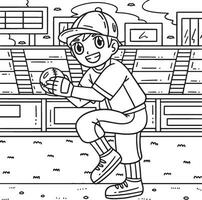 Boy Pitching Baseball Coloring Page for Kids vector