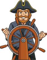 Pirate at the Helm Cartoon Colored Clipart vector