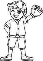 Baseball Boy Pitcher Waving Isolated Coloring Page vector