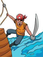Pirate Holding A Sword Cartoon Colored Clipart vector