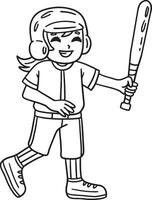 Girl Holding a Baseball Bat Isolated Coloring Page vector