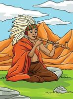 nativo americano indio con un calumet de colores vector