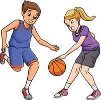 baloncesto niños jugando dibujos animados de colores clipart vector