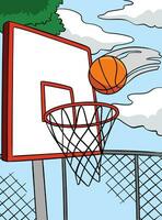 baloncesto aro y pelota de colores dibujos animados vector