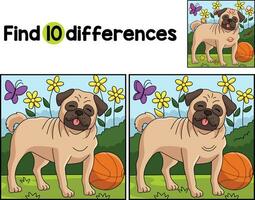 Pug Dog Find The Differences vector