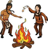 Native American Indian Fire Dancing Clipart vector