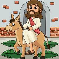 Christian Jesus on Palm Sunday Colored Cartoon vector