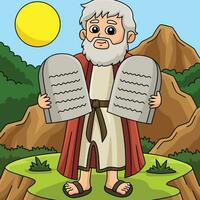 Moses with Tablet of Ten Commandments Colored vector