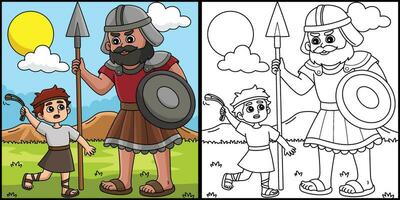 David and Goliath Coloring Page Illustration vector