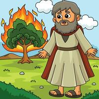 Christian Moses and Burning Bush Colored Cartoon vector