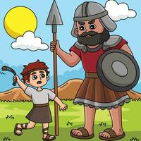 David and Goliath Colored Cartoon Illustration vector