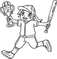 Girl Holding a Baseball Bat and Trophy Isolated vector