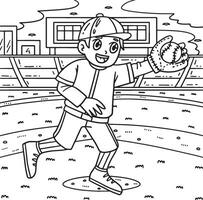 Boy Catching Baseball Coloring Page for Kids vector