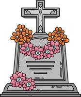 Tombstone with a Flower Cartoon Colored Clipart vector