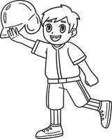 Boy Wearing Baseball Helmet Isolated Coloring Page vector