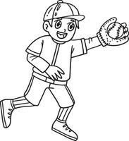 Boy Catching Baseball Isolated Coloring Page vector