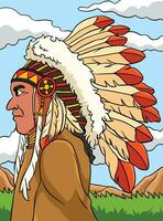 nativo americano indio jefe de colores dibujos animados vector