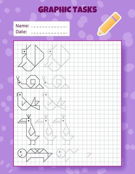 dibujo por células. educativo juego para preescolar niños. hojas de trabajo para practicando lógica y motor habilidades. juego para niños. gráfico Tareas con diferente objetos y elementos. vector ilustración