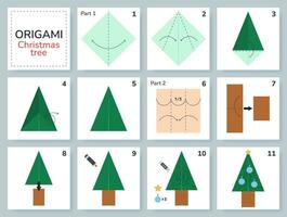 Navidad árbol origami esquema tutorial Moviente modelo. origami para niños. paso por paso cómo a hacer un linda origami abeto. vector ilustración.