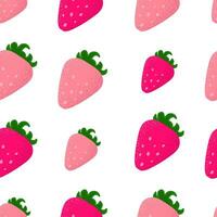 Seamless pattern with strawberry. Cute print with berries on white background. Colorful geometric pattern. Vector design for fabric, print, wrapper, textile. Cartoon flat style.