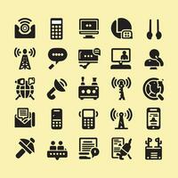 Icon set for communication. Including speak, message, phone, email, contact, chat, internet, radio, satellite, antenna, and more. collection of solid icons, vector