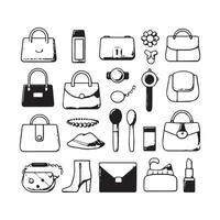 Vector Set of Icons for the Women's Bag Accessory Collection