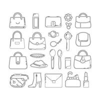 Vector Set of Icons for the Women's Bag Accessory Collection