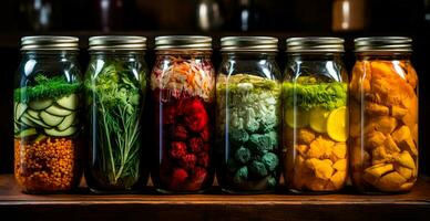 AI generated Pickles in different jars of various vegetables - AI generated image photo