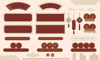 Hand drawn element illustration set of Asian Chinese traditional red and gold banner, text, ribbon ,abstract element celebreation and Chinese New Year. For poster, card, tag, invitation, media, web vector