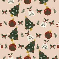 Hand drawn seamless pattern vector illustration of cute Christmas elements. winter holidays, bright hand drawn concept. For wallpaper, texture, background, gift wrap, print, background, textile, card