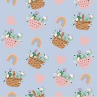 Hand drawn seamless pattern vector illustration of cute flower Valentine elements. Pastel hand drawn concept. For wallpaper, texture, background, gift wrap, print, background, textile, card