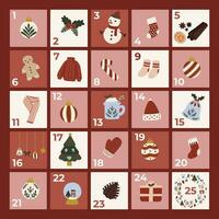 Advent calendar and christmas decoration. Hand drawn design elements. Colourful hand drawn vector flat illustration.