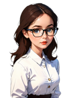 AI generated Female Teacher with Glasses Cartoon Illustration png