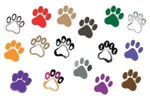 Vector grunge print dog and cat paw collection.