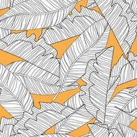 White and yellow leaves on black lines textile design vector